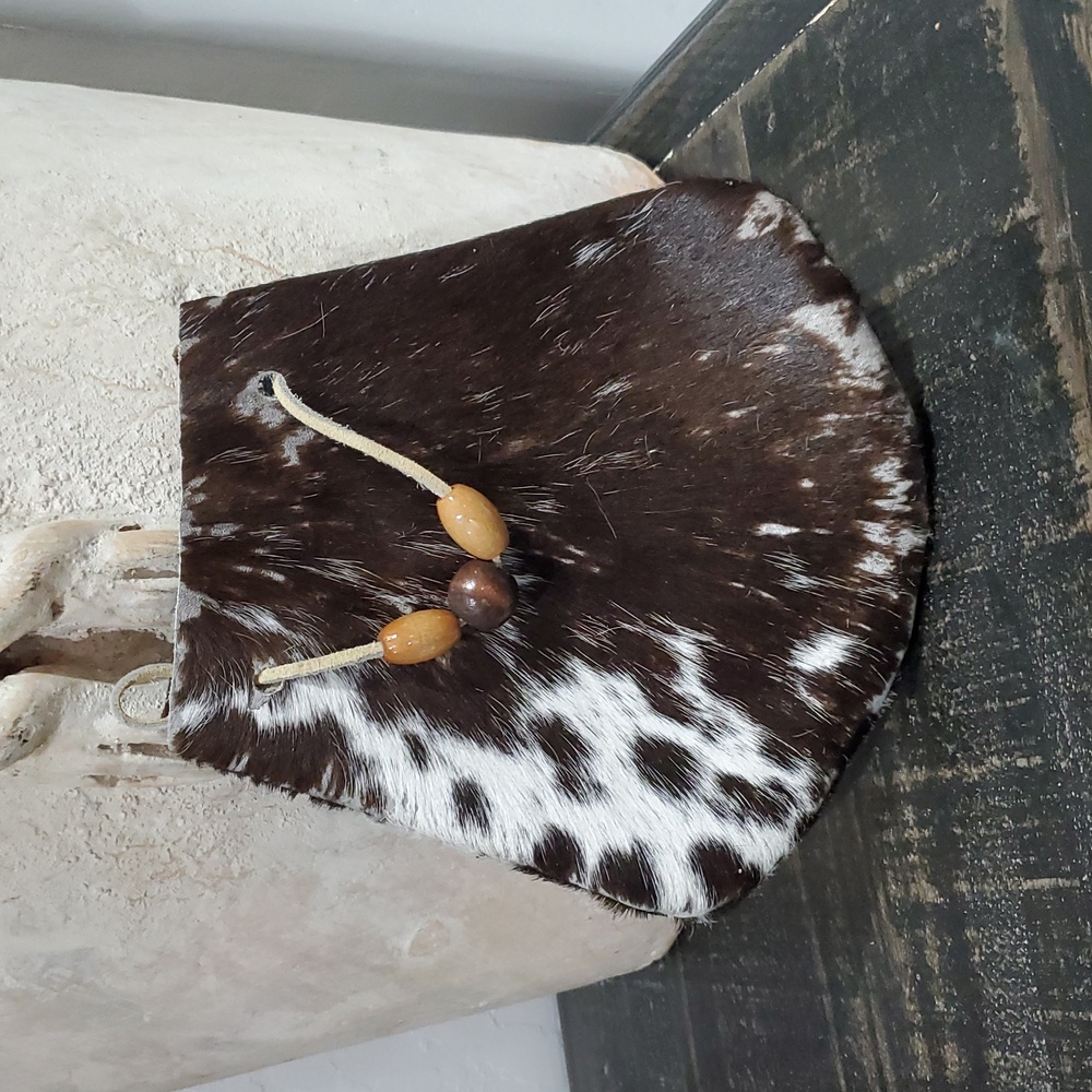 NWOT Brown and White Leather Hair On Hide Medicine Bag Bead Detail Mohawk Native